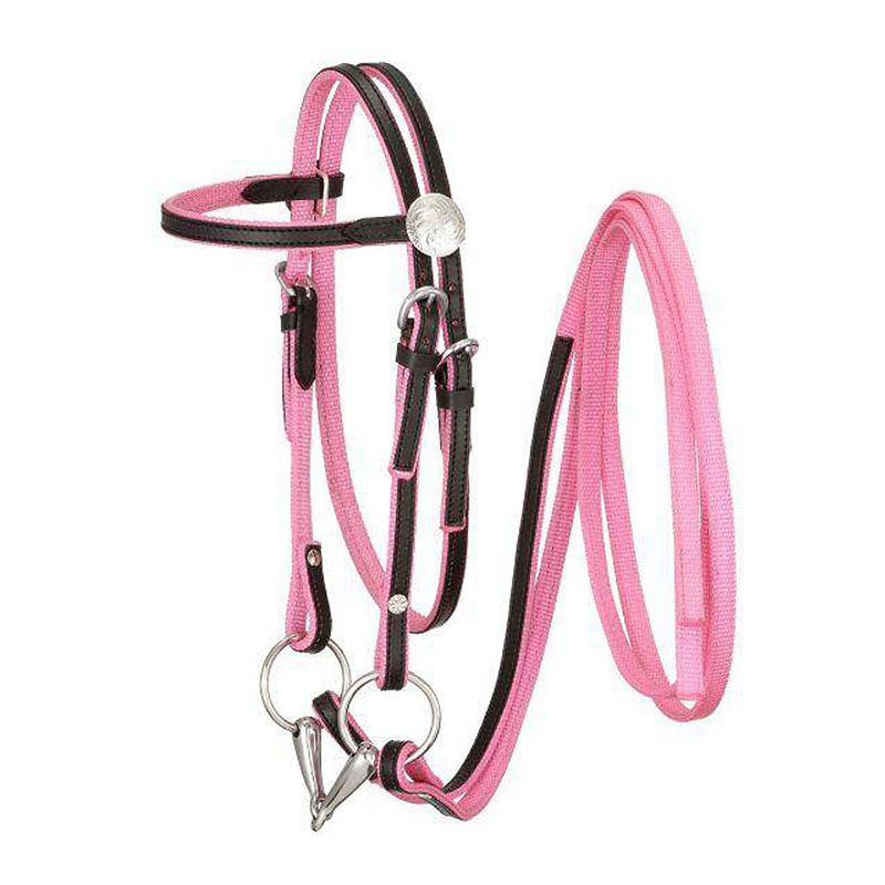 King Series Western Bridle Nylon Browband Leather Pink