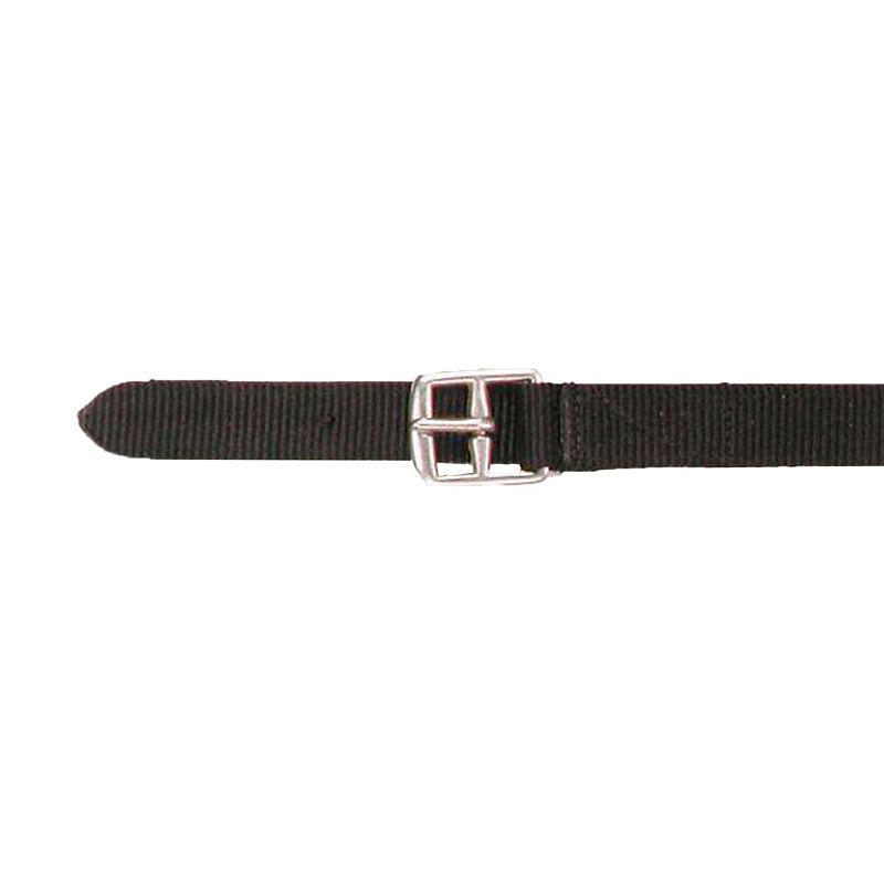 Black stirrup leathers with silver buckle, horse riding accessory.