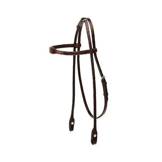 Brown leather English bridle with clean, simple design features.