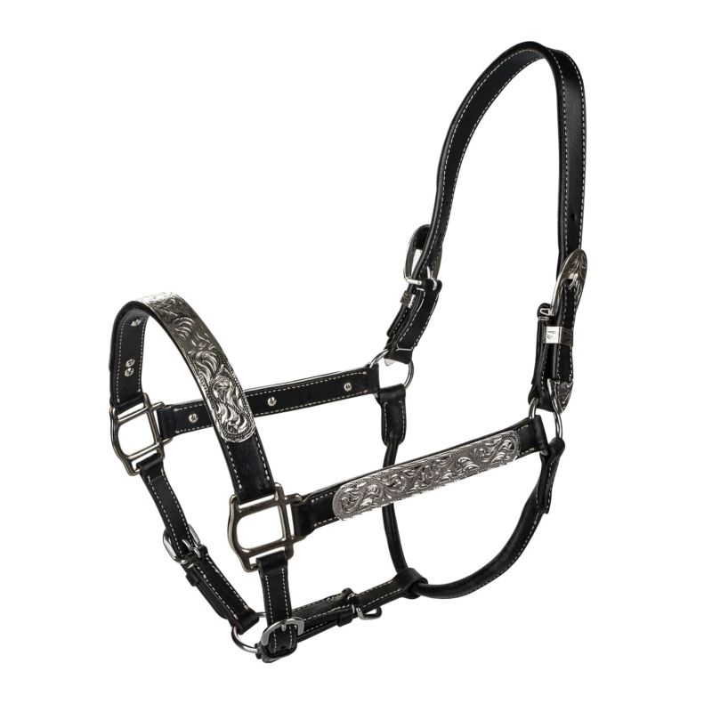 Tabelo Leather Halter with Silver Horse Black