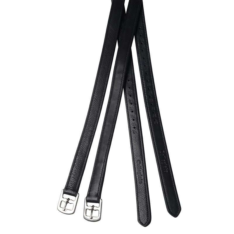 Three black stirrup leathers with silver buckles from Cwdsellier.