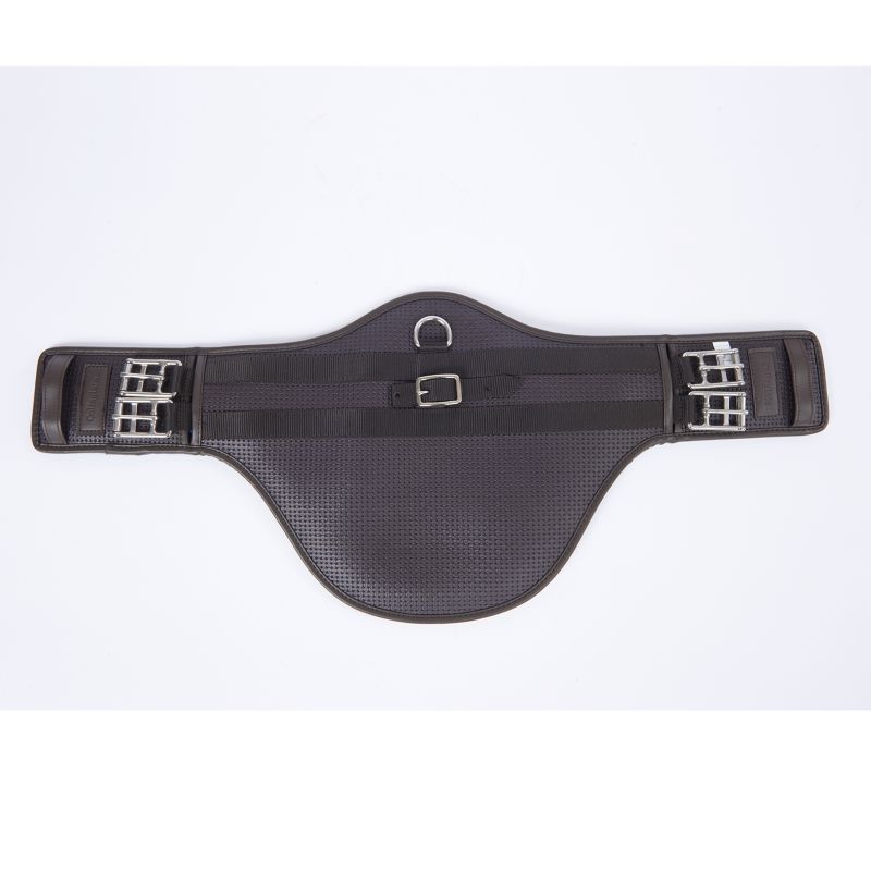 Collegiate branded black equestrian girth on a white background.