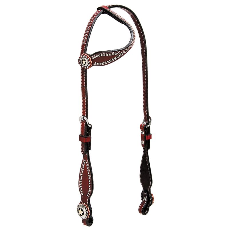 Decorative English bridle with silver studs and star conchos.