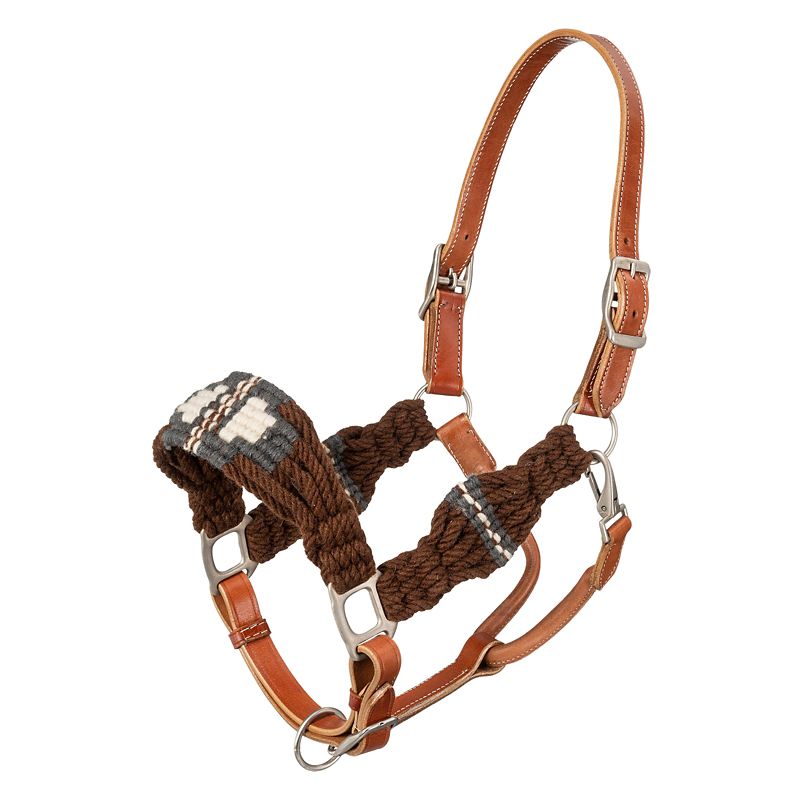 Tough1 Wool String Leather Halter Brown/Grey/Crm