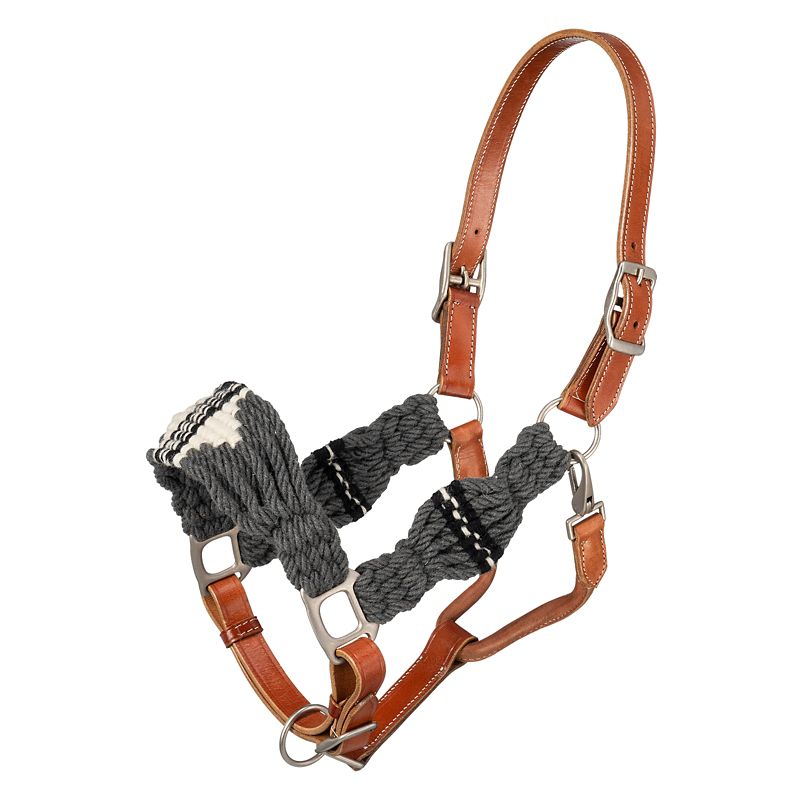 Tough1 Wool String Leather Halter Brown/Grey/Crm