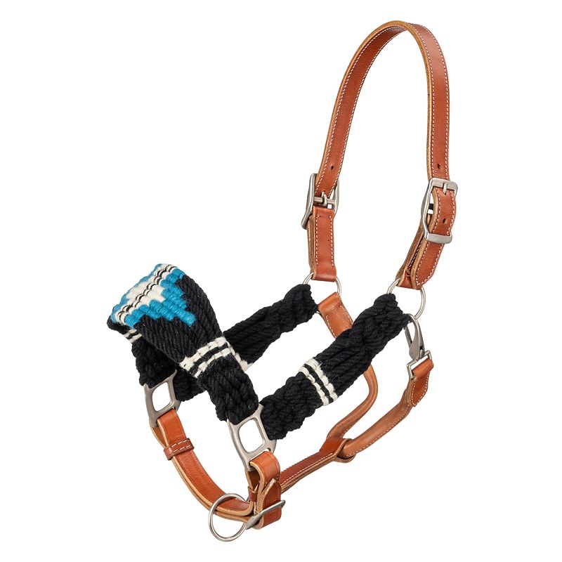 Tough1 Wool String Leather Halter Brown/Grey/Crm