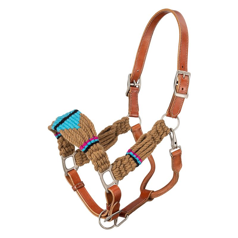 Tough1 Wool String Leather Halter Brown/Grey/Crm