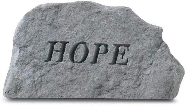 Gray stone engraved with word "HOPE", no rope halter.