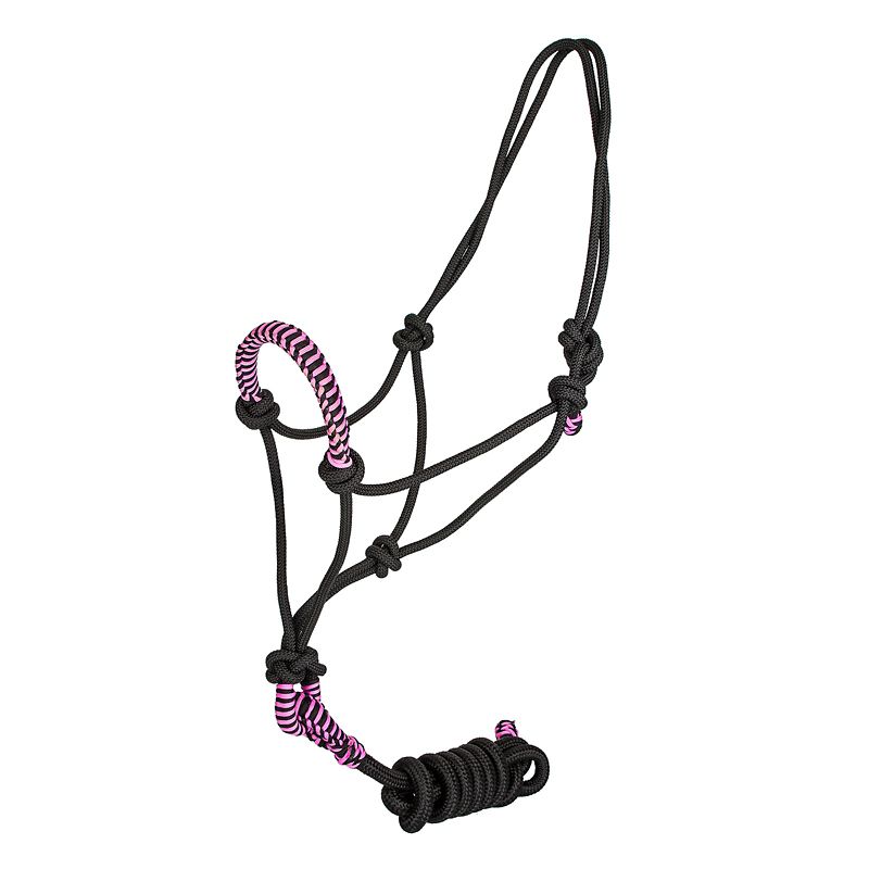 Black rope halter with pink and black wrapped accents.