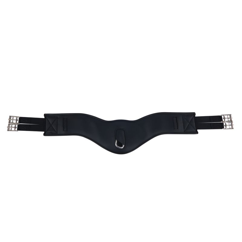 Alt: Collegiate brand black horse girth with symmetrical buckles.