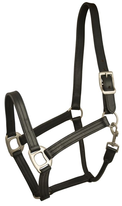 Gatsby Triple Stitched Leather Halter Horse Black